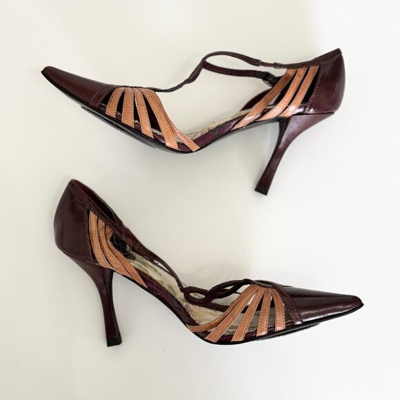 New Burgundy & Tan Strappy Closed Toe Heels Shoes by Charles David, Size 6.5 - Picture 3 of 9
